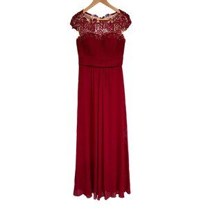 Ever Pretty Long Red Lace Evening Gown Formal Dress Size 4 Netting Overlay NWT